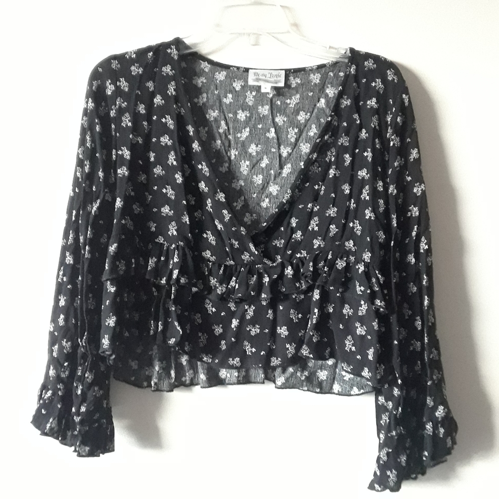 Black and White We My People Womens Floral Print Boho Blouse Size Small NWOT
